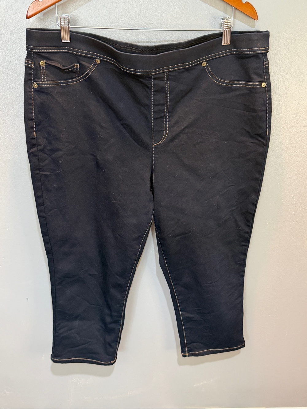 TERRA & SKY DARK WASH STRETCH PULL ON CAPRI JEANS 20W